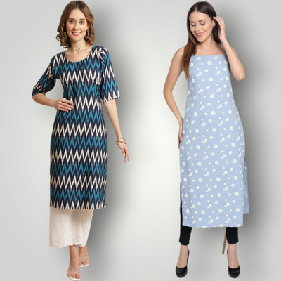 KAUTAQI Women Printed Straight Kurta(Multicolor)