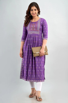 MARISY Women Printed A-line Kurta(Purple)