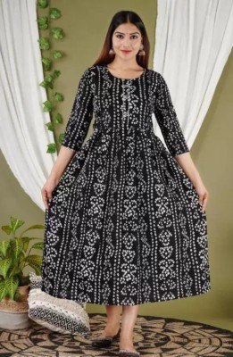 Rajasthanfab Women Printed Anarkali Kurta(Black)