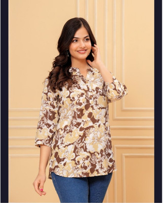 MONAL Women Printed Straight Kurta(Brown)