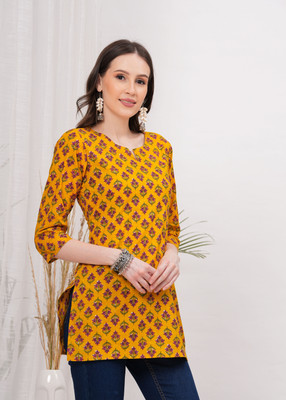 maapa Women Printed Straight Kurta(Yellow)