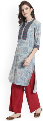ANOUK Women Printed A-line Kurta(Blue)