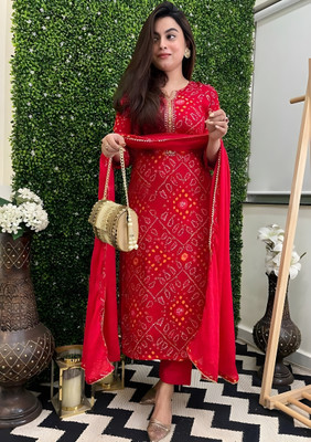 Janardan Women Printed Flared Kurta(Red)