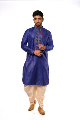 CS Eastern Looms Men Embroidered A-line Kurta(Dark Blue)