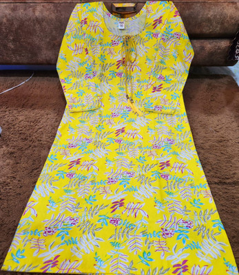 bunte textile Women Printed Straight Kurta(Yellow)