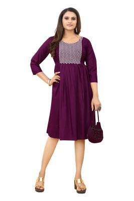 Zokhi Women Embroidered Flared Kurta(Purple)