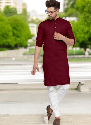 Rashmicreation Men Solid Straight Kurta(Maroon)