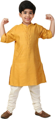 Fabindia Boys Striped Straight Kurta(Yellow)