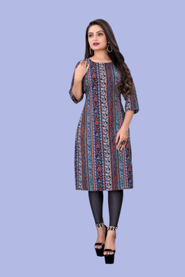 Tulsii Fab Women Printed Anarkali Kurta(Dark Blue)