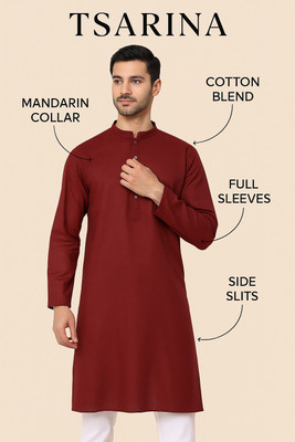 Tsarina Men Solid Straight Kurta(Maroon)