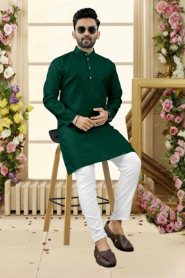 Shree Dutt Creation Men Solid Straight Kurta(Dark Green)