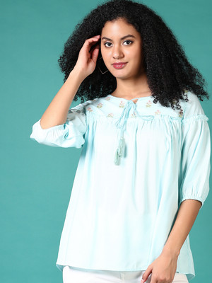 V-MART Women Solid A-line Kurta(Blue)