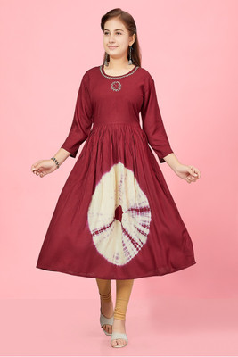 HERE&NOW Girls Printed Straight Kurta(Maroon)