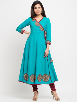 Yash Gallery Women Printed Flared Kurta(Light Blue)