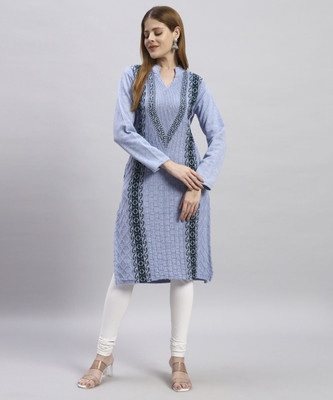MYLES Women Self Design Straight Kurta(Blue)