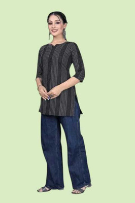HouseOfCommon Women Striped Straight Kurta(Green)