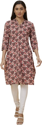 Globus Women Printed Straight Kurta(Brown, Red, Pink)