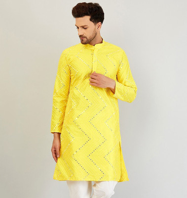 ARMAAN ETHNIC Men Embroidered Straight Kurta(Yellow)