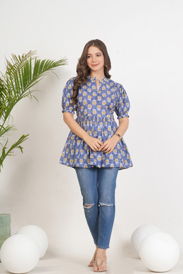 CLOTHI FAB Women Printed Flared Kurta(Grey)