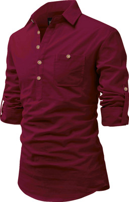 Univibe Men Solid Pathani Kurta(Maroon)