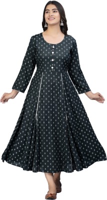 NUPITAL Women Printed Anarkali Kurta(Black, Silver)