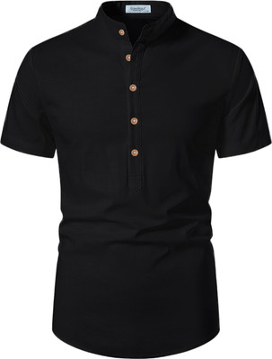 Edinwolf Men Solid A-line Kurta(Black)