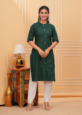 canvir Women Solid Frontslit Kurta(Dark Green)