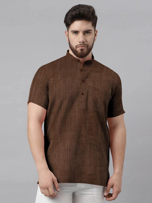 HS TEXTILES Men Solid Straight Kurta(Brown)