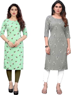 Gitanjali Trend Women Printed Straight Kurta(Green, Silver)