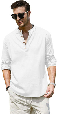 HouseOfCommon Men Solid Straight Kurta(White)