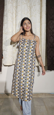 Sisternity Women Geometric Print A-line Kurta(Multicolor)