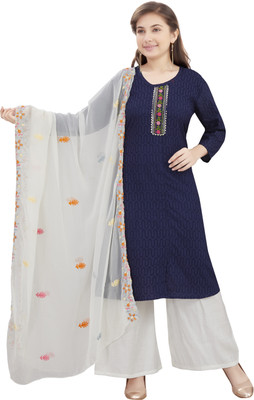 Aarika Girls Embroidered Straight Kurta(Dark Blue)