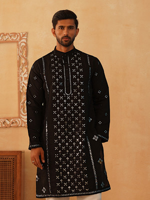 Jompers Men Embroidered Straight Kurta(Green)