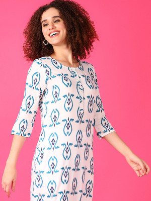 V-MART Women Printed A-line Kurta(White)