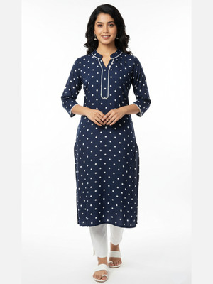 Artisan Glory Women Polka Print Straight Kurta(Dark Blue)