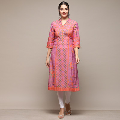 BIBA Women Printed Straight Kurta(Purple)