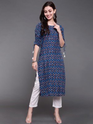 Antaran Women Floral Print Straight Kurta(Blue)