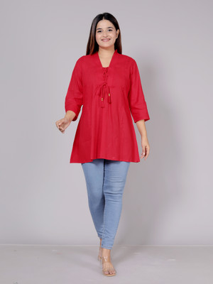 YELLOW FAB Casual Solid Women Red Top