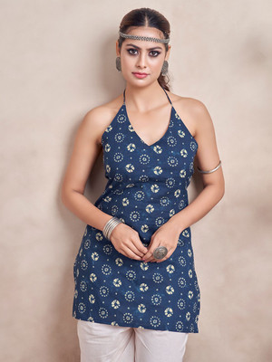 KAFTANIZE Women Abstract A-line Kurta(Blue)
