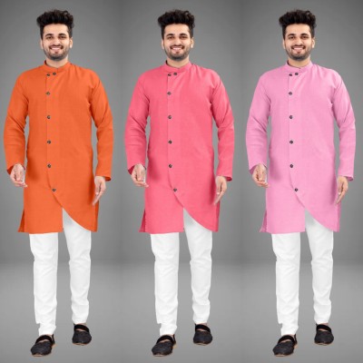 DIAMOND CLUSTER Men Self Design Trail Cut Kurta(Multicolor)