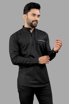 SPOQUE Men Solid Straight Kurta(Black)