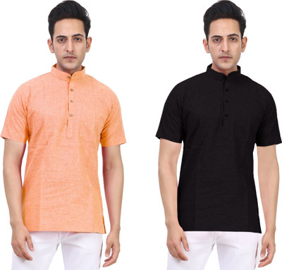 Kavita Fasion Men Solid Straight Kurta(Orange, Black)