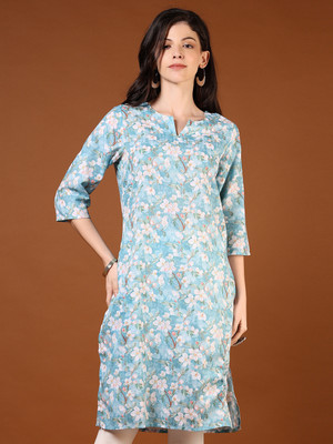 V-MART Women Printed Straight Kurta(Blue)