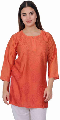 Noor Chikankari Women Embroidered Ethnic Dress Kurta(Orange)
