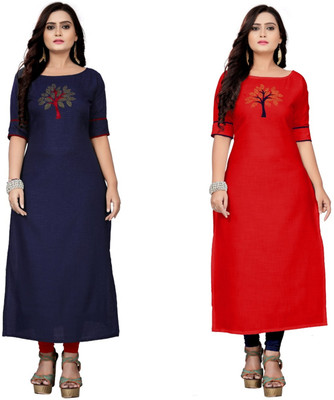 zoentik enterprise Women Patchwork A-line Kurta(Dark Blue)