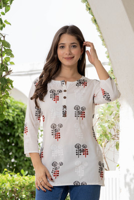 Akii's Women Printed Straight Kurta(White)