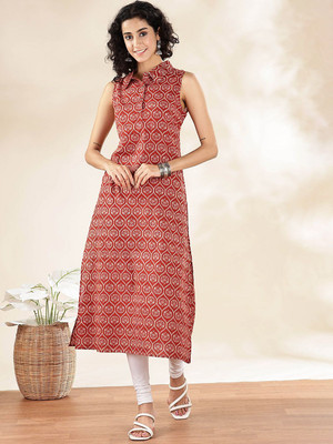 ANOUK Women Printed Straight Kurta(Red)