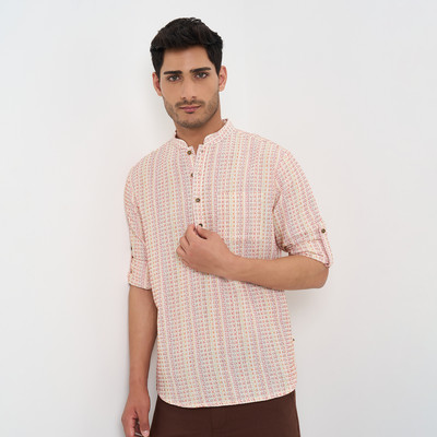 Indus Route by Pantaloons Men Dyed/Ombre A-line Kurta(White)