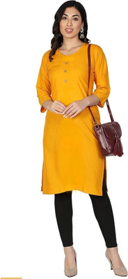 Good Straders Women Solid A-line Kurta(Yellow)