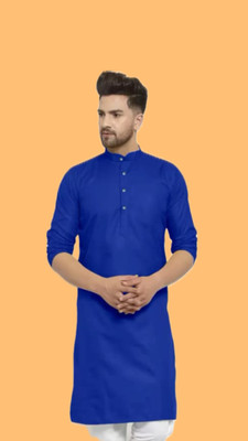 HouseOfCommon Men Solid A-line Kurta(Dark Blue)